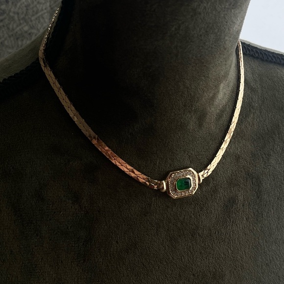 Vintage Grossé (Dior) Green Swirly Poured Glass Double Layer Gold Chain Necklace - Picture 3 of 8